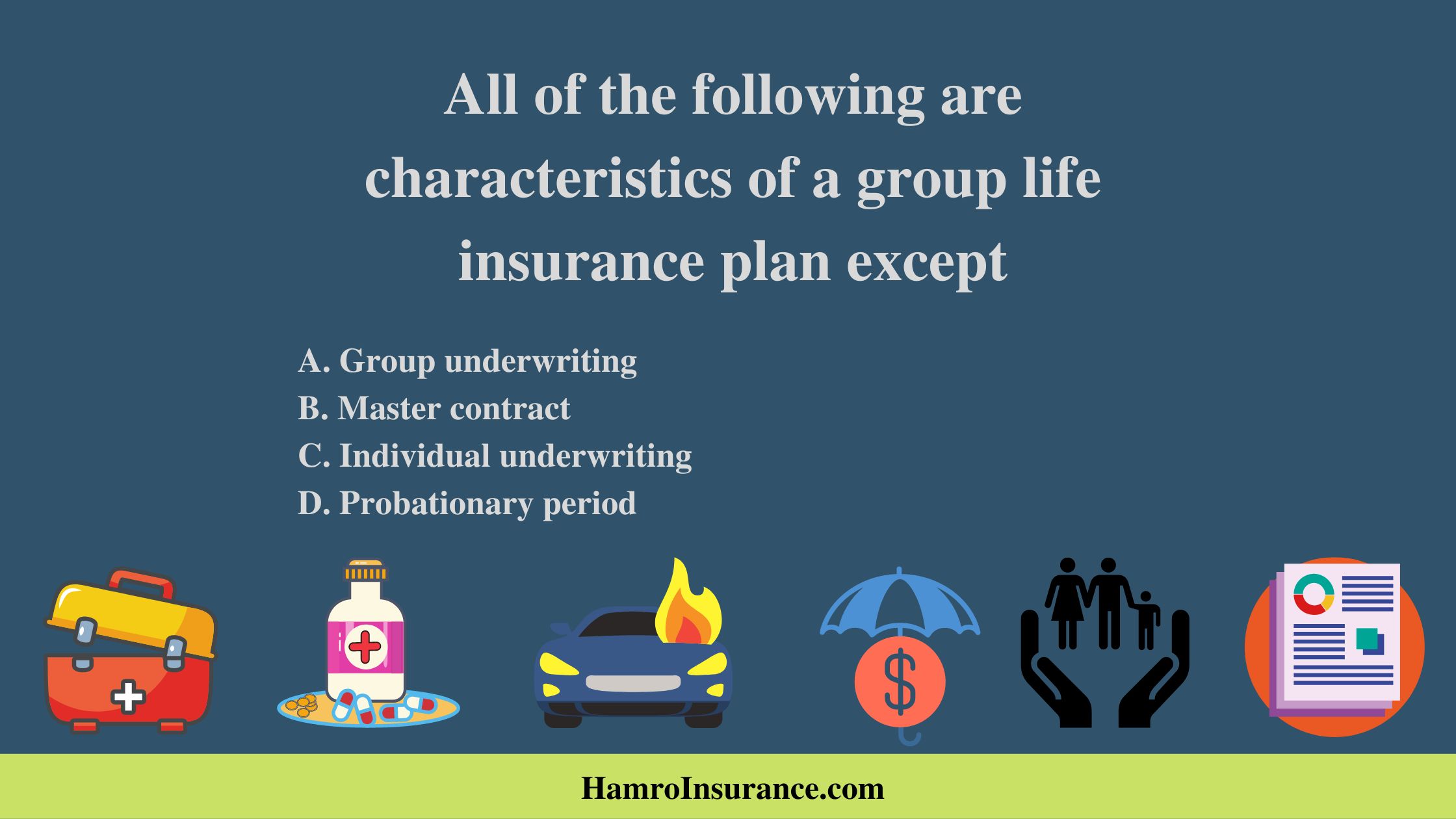 All of the following are characteristics of a group life insurance plan except